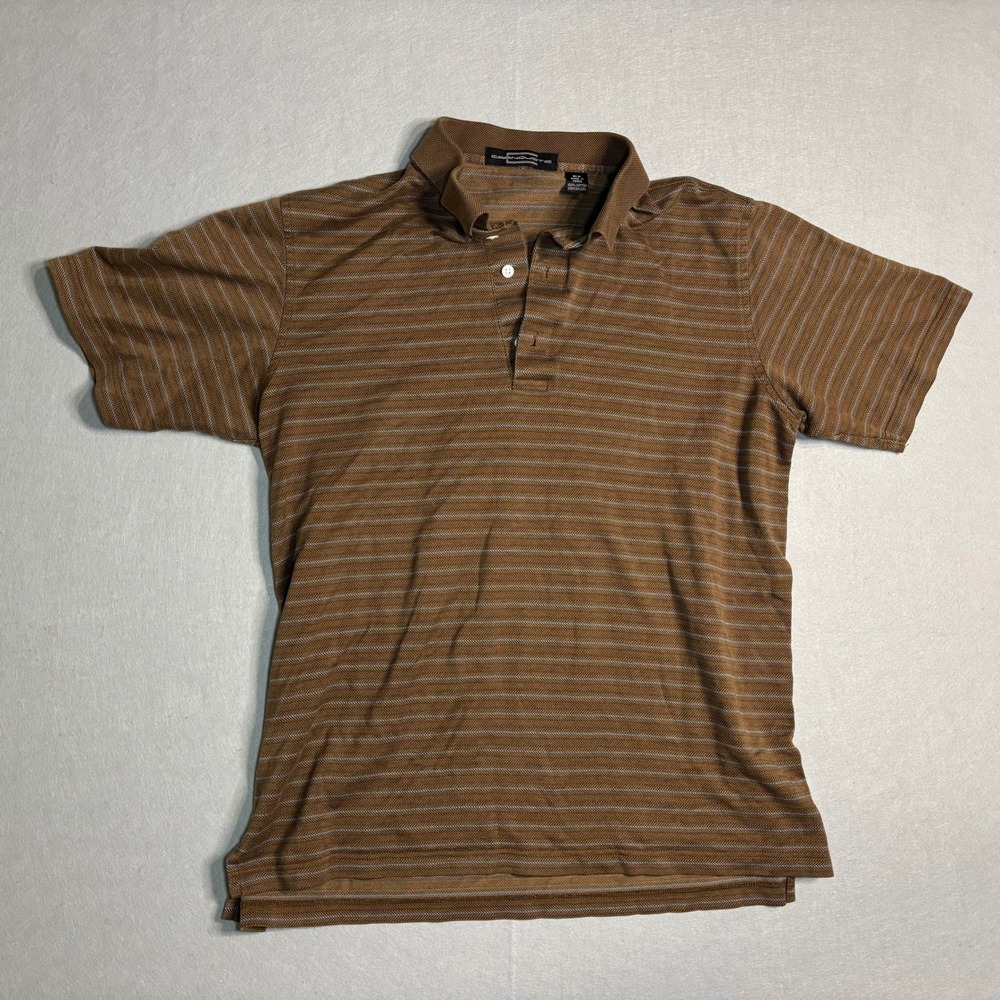 Carnoustie Mercerized Cotton Stripe Polo Shirt Men's M Brown Blue